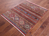 Khorjin Persian Gabbeh Hand Knotted Wool Rug - 3' 5" X 4' 2" - Golden Nile