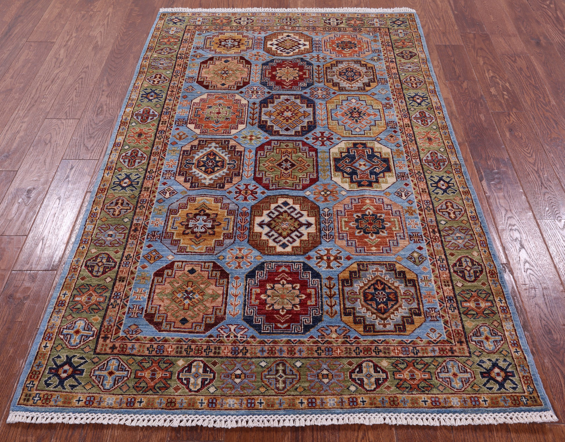 Blue Turkmen Ersari Hand Knotted Wool Rug - 4' 0" X 6' 4" - Golden Nile