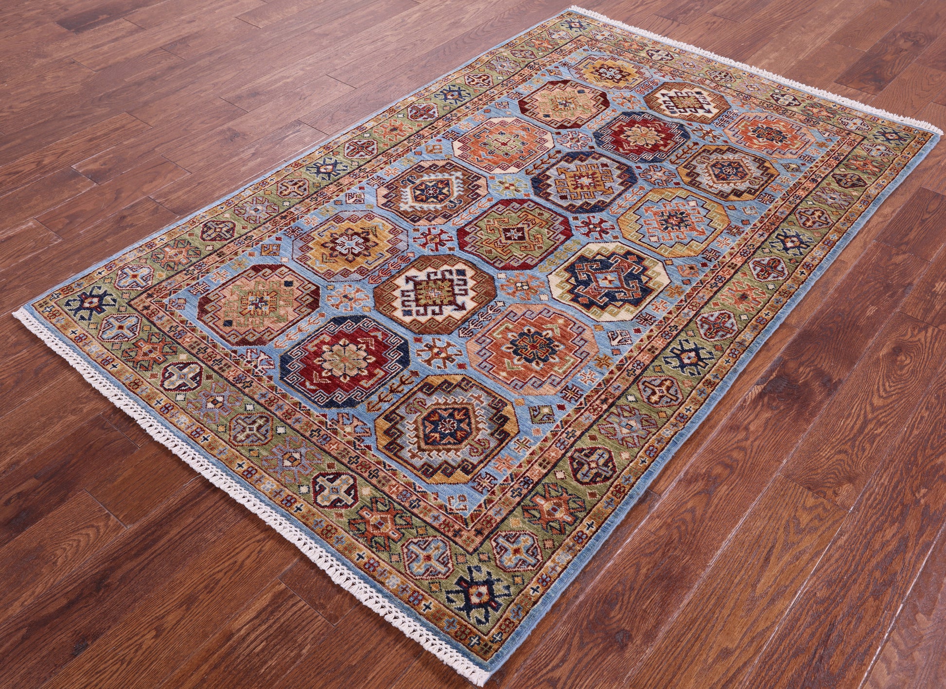 Blue Turkmen Ersari Hand Knotted Wool Rug - 4' 0" X 6' 4" - Golden Nile