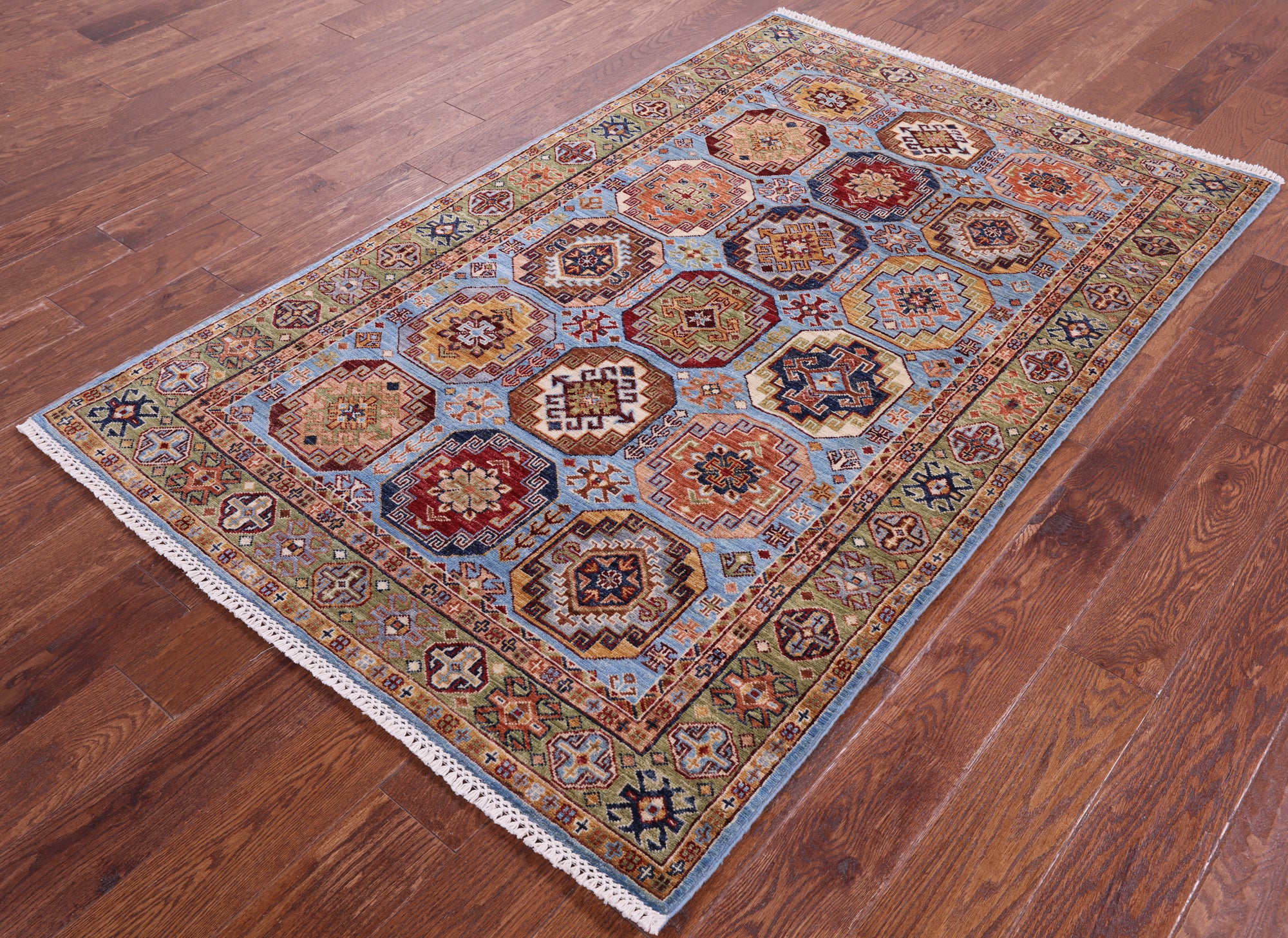 Blue Turkmen Ersari Hand Knotted Wool Rug - 4' 0" X 6' 4" - Golden Nile
