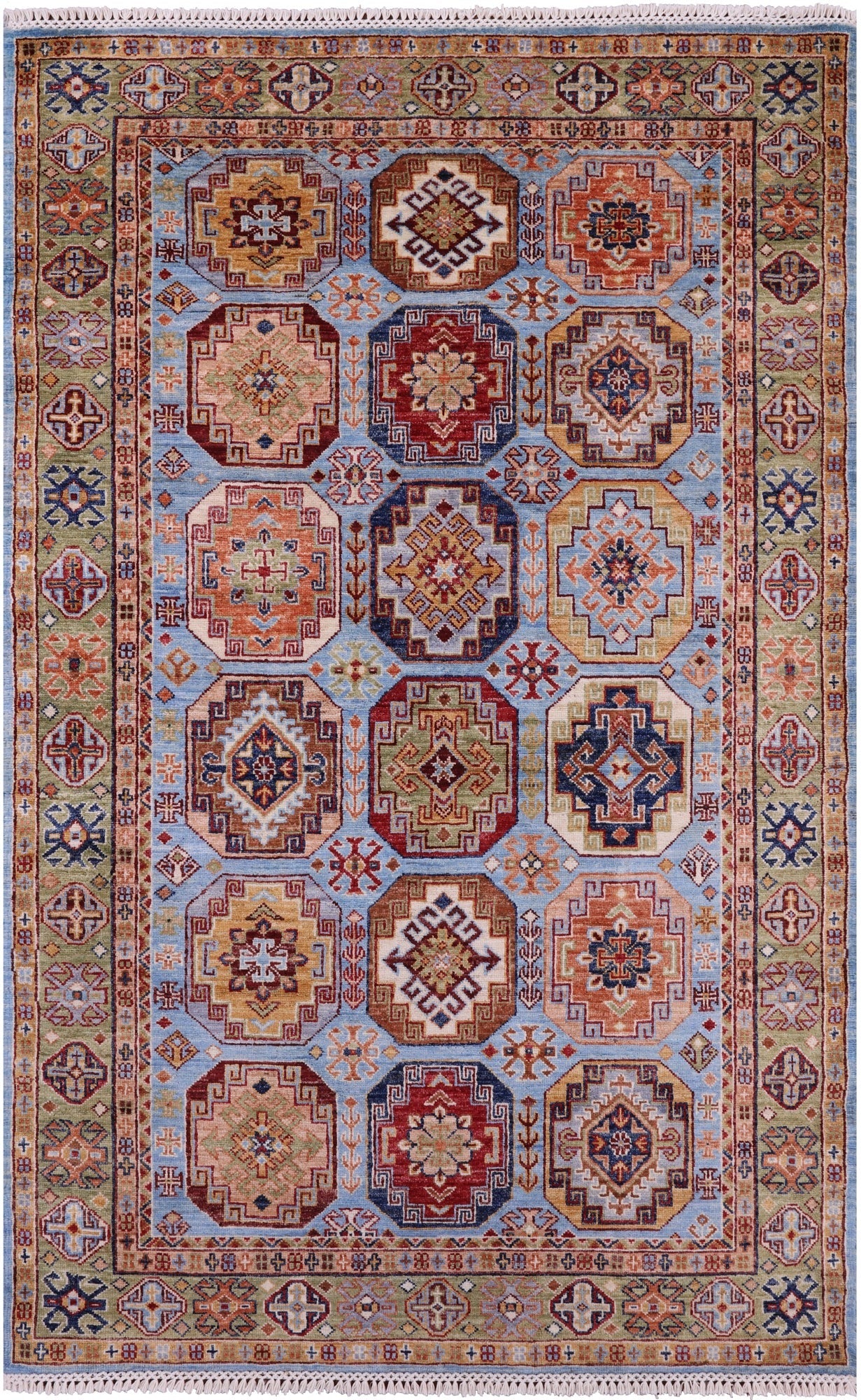 Blue Turkmen Ersari Hand Knotted Wool Rug - 4' 0" X 6' 4" - Golden Nile