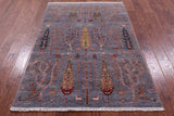 Grey Tribal Persian Gabbeh Hand Knotted Wool Rug - 4' 1" X 5' 11" - Golden Nile