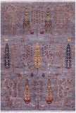 Grey Tribal Persian Gabbeh Hand Knotted Wool Rug - 4' 1" X 5' 11" - Golden Nile