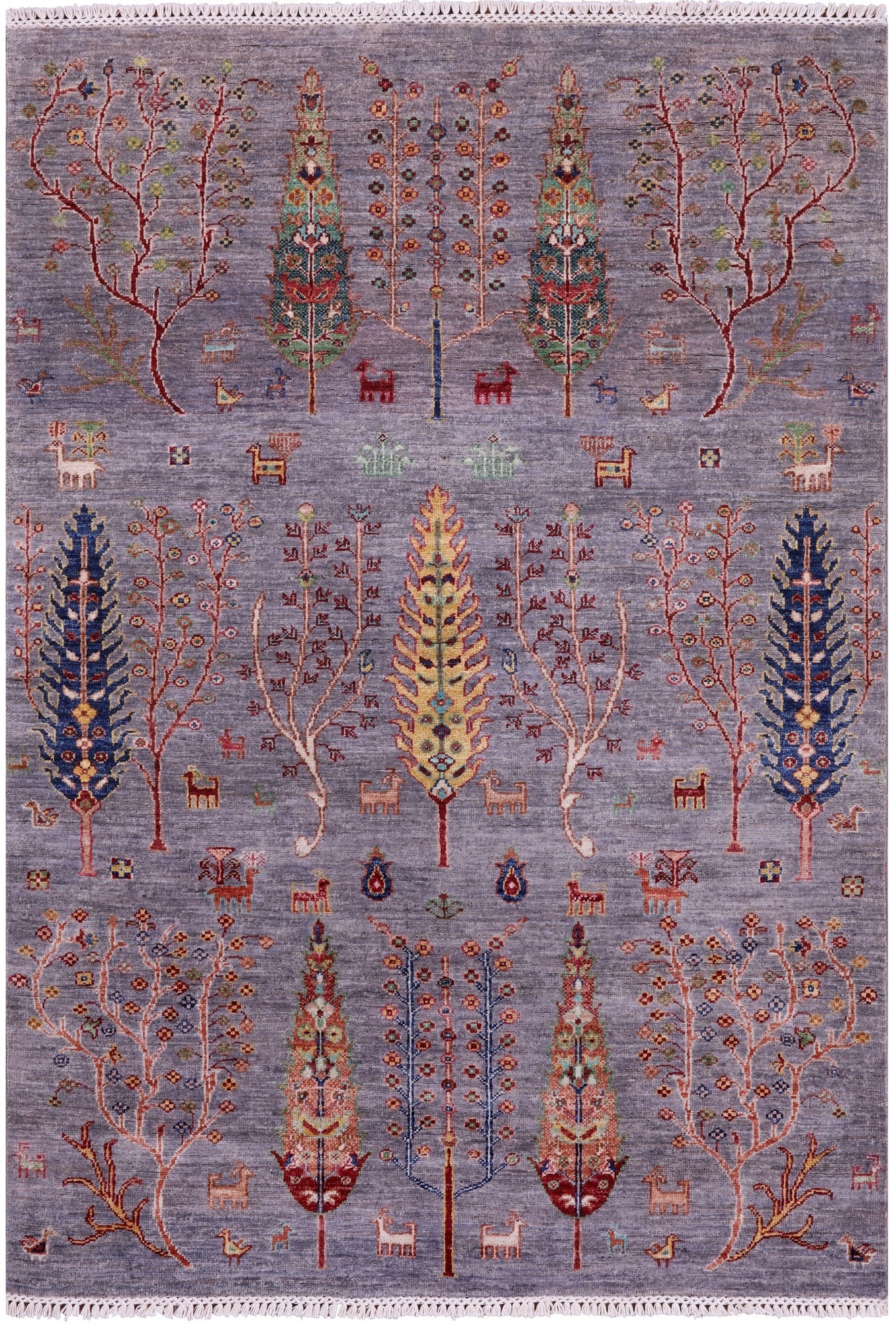 Grey Tribal Persian Gabbeh Hand Knotted Wool Rug - 4' 1" X 5' 11" - Golden Nile
