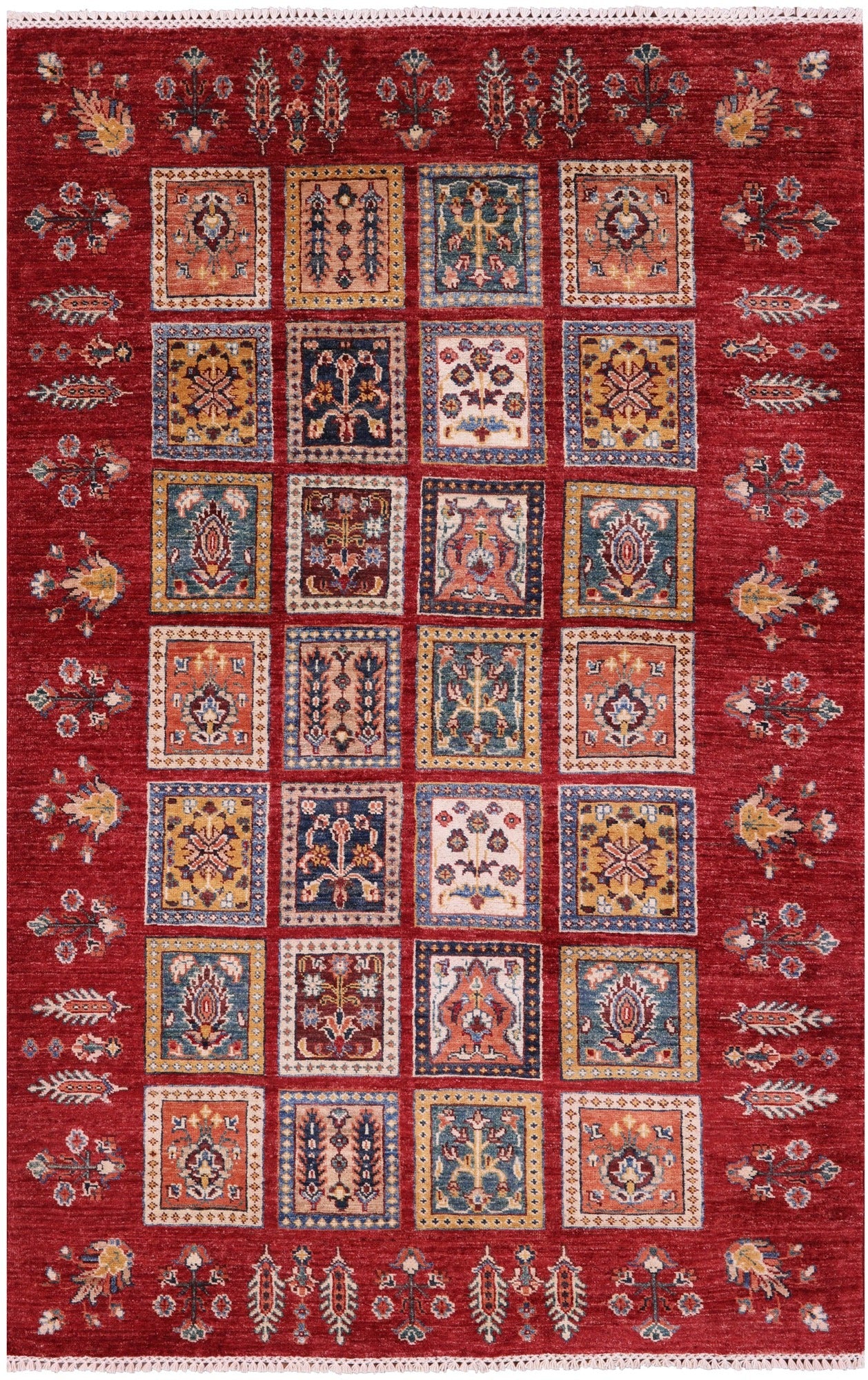 Red Garden Design Persian Handmade Wool Rug - 4' 1" X 6' 5" - Golden Nile