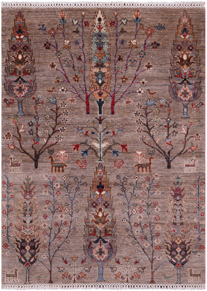 Tribal Persian Gabbeh Hand Knotted Wool Rug - 3' 5" X 4' 8" - Golden Nile