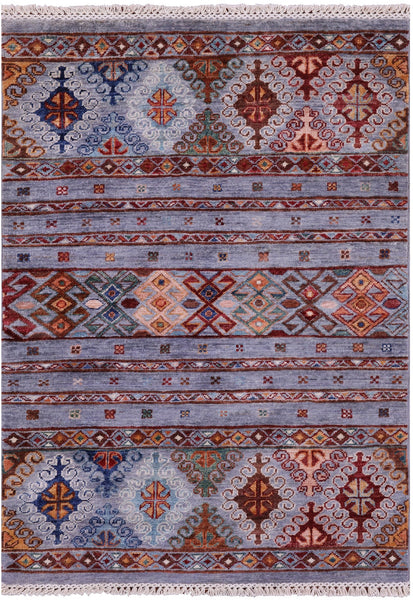 Grey Khorjin Persian Gabbeh Hand Knotted Wool Rug - 2' 11" X 4' 2" - Golden Nile