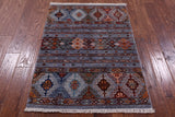 Grey Khorjin Persian Gabbeh Hand Knotted Wool Rug - 2' 11" X 4' 2" - Golden Nile
