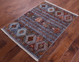 Grey Khorjin Persian Gabbeh Hand Knotted Wool Rug - 2' 11" X 4' 2" - Golden Nile