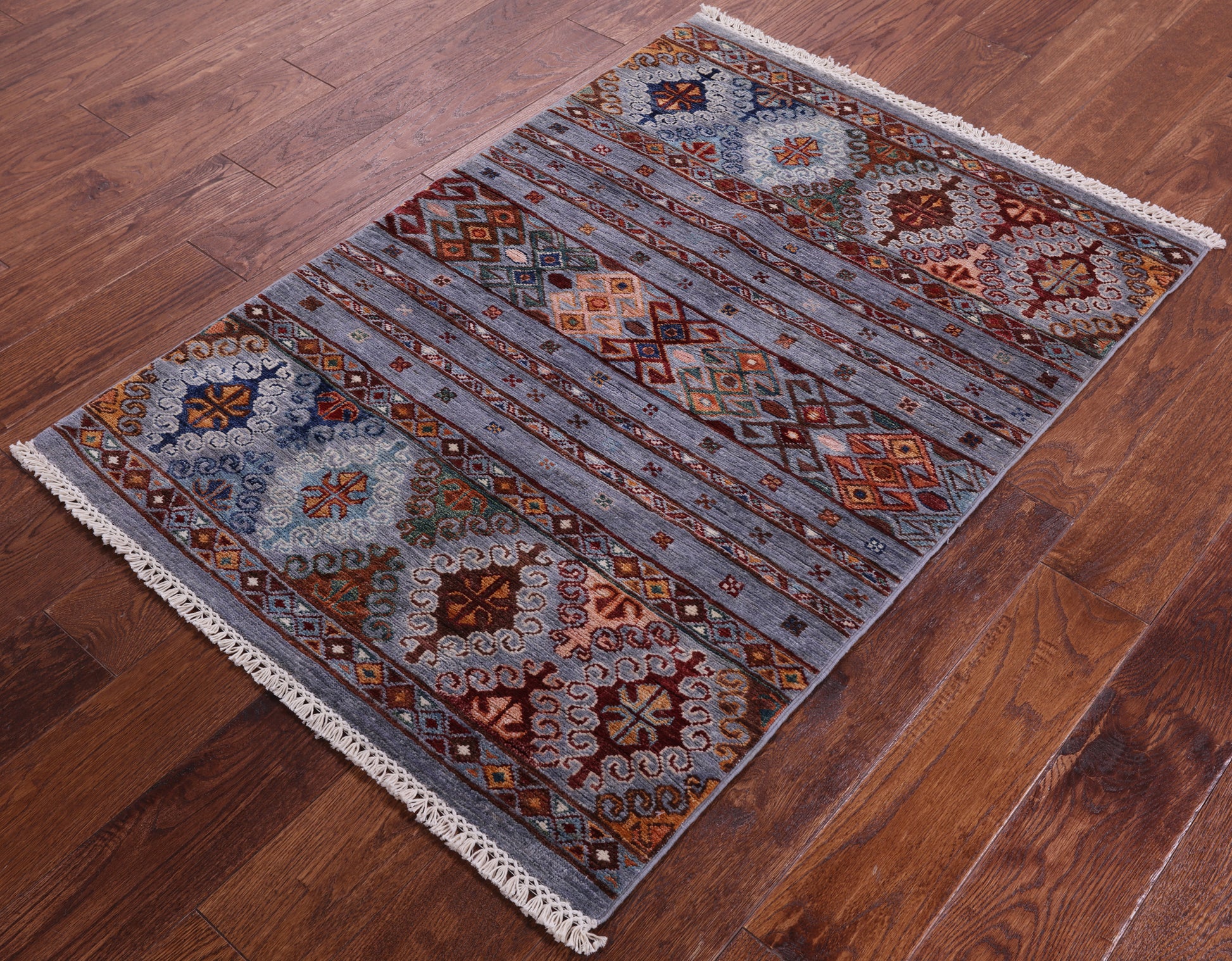 Grey Khorjin Persian Gabbeh Hand Knotted Wool Rug - 2' 11" X 4' 2" - Golden Nile