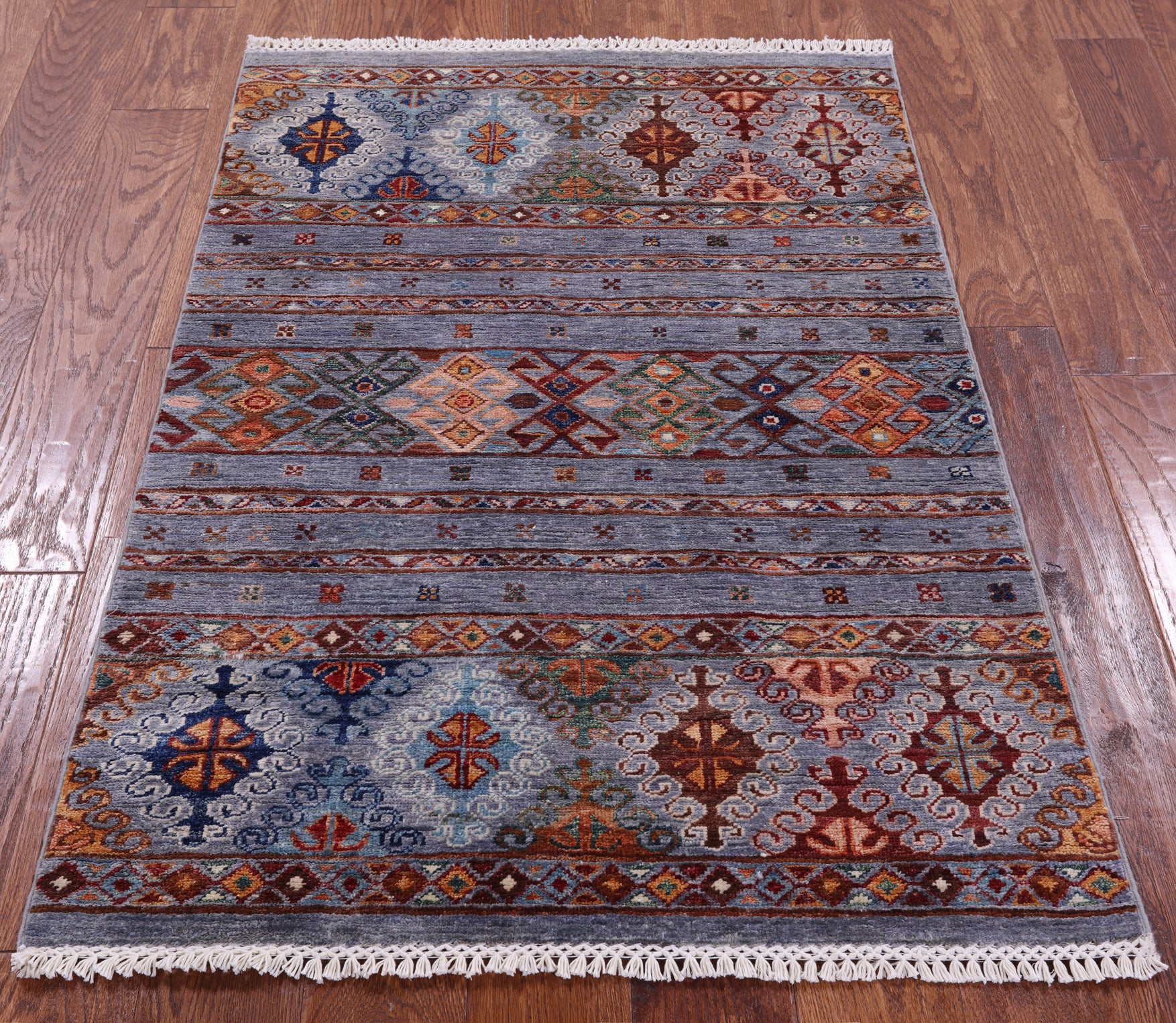 Grey Khorjin Persian Gabbeh Hand Knotted Wool Rug - 2' 11" X 4' 2" - Golden Nile