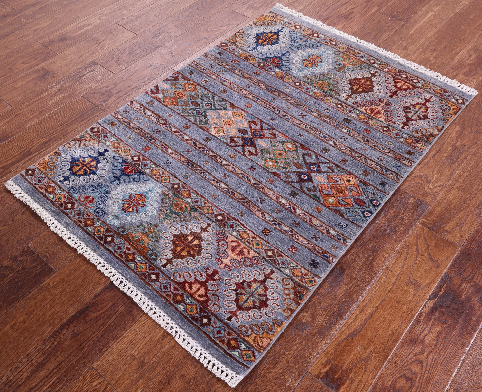 Grey Khorjin Persian Gabbeh Hand Knotted Wool Rug - 2' 11" X 4' 2" - Golden Nile