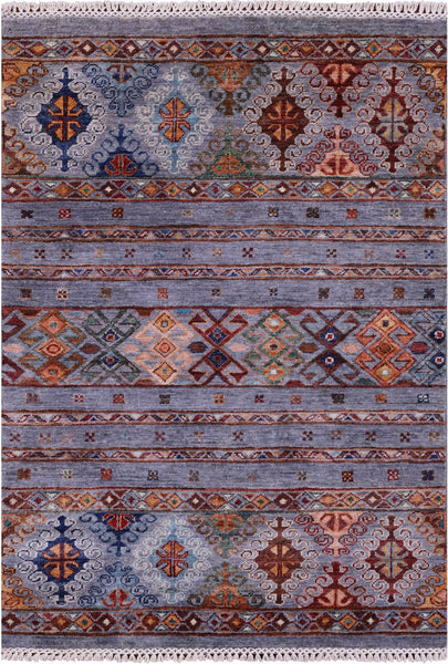 Grey Khorjin Persian Gabbeh Hand Knotted Wool Rug - 2' 11" X 4' 2" - Golden Nile
