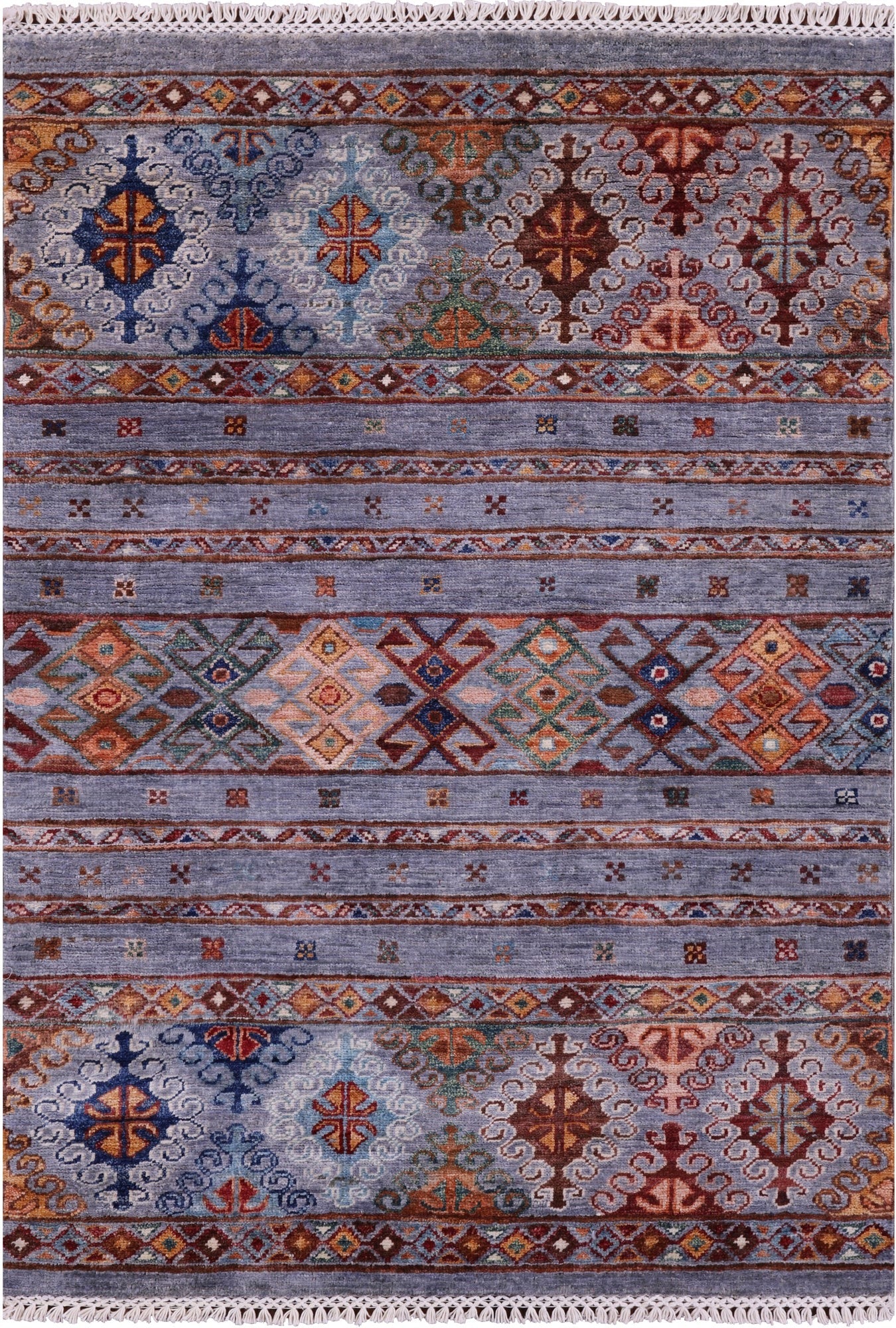 Grey Khorjin Persian Gabbeh Hand Knotted Wool Rug - 2' 11" X 4' 2" - Golden Nile