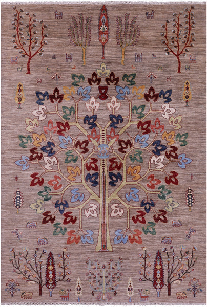 Tribal Persian Gabbeh Hand Knotted Wool Rug - 6' 1" X 8' 9" - Golden Nile