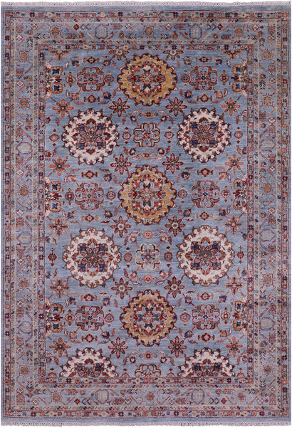 Blue Persian Tabriz Hand Knotted Wool Rug - 6' 7" X 9' 8" - Golden Nile