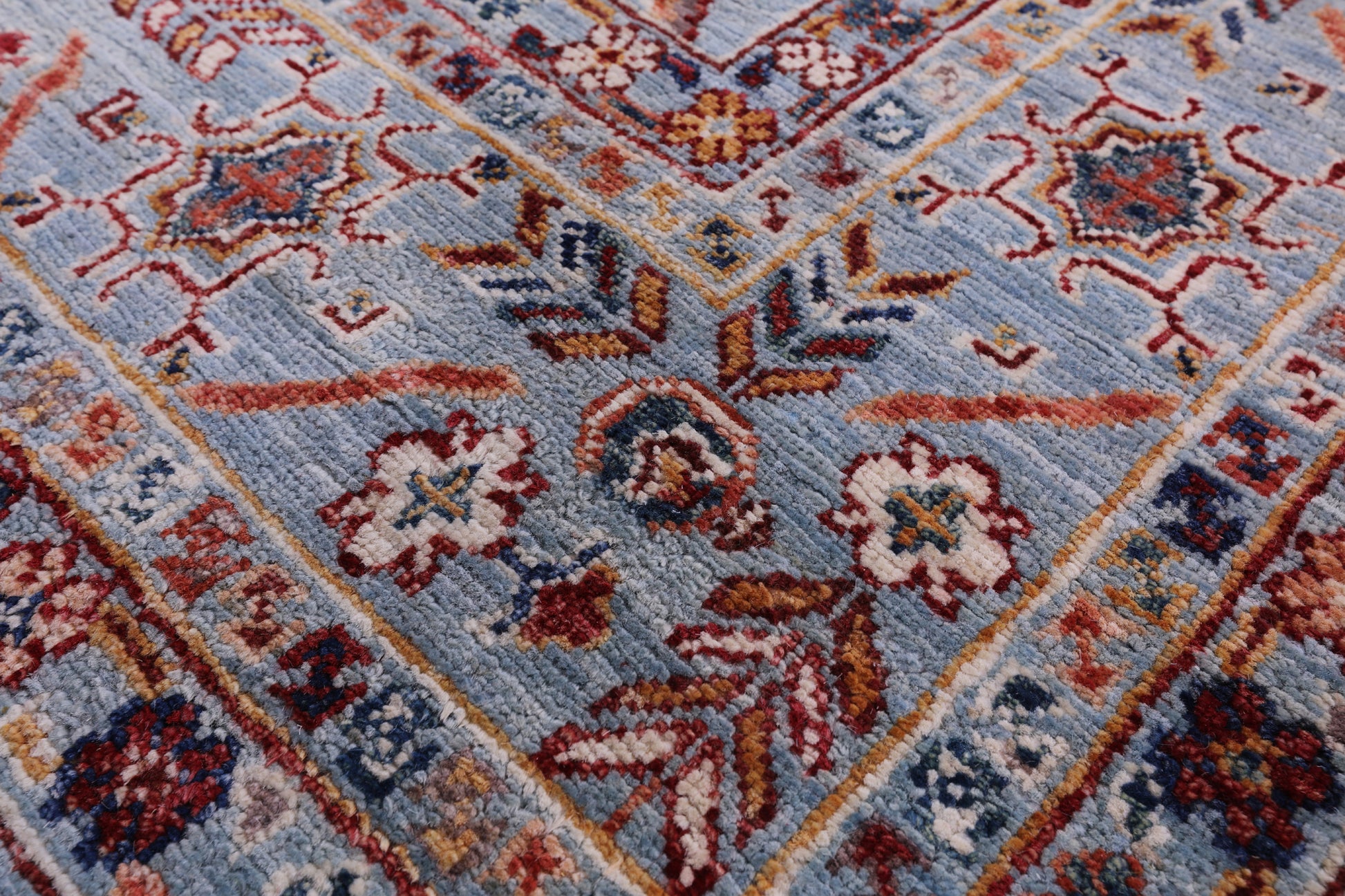 Blue Persian Tabriz Hand Knotted Wool Rug - 6' 7" X 9' 8" - Golden Nile