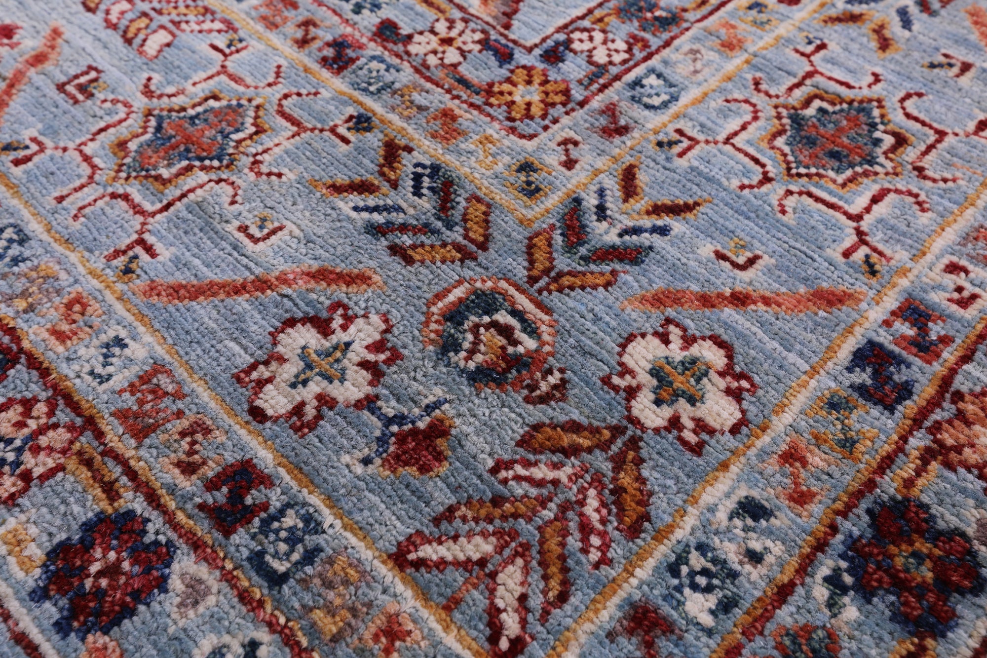 Blue Persian Tabriz Hand Knotted Wool Rug - 6' 7" X 9' 8" - Golden Nile
