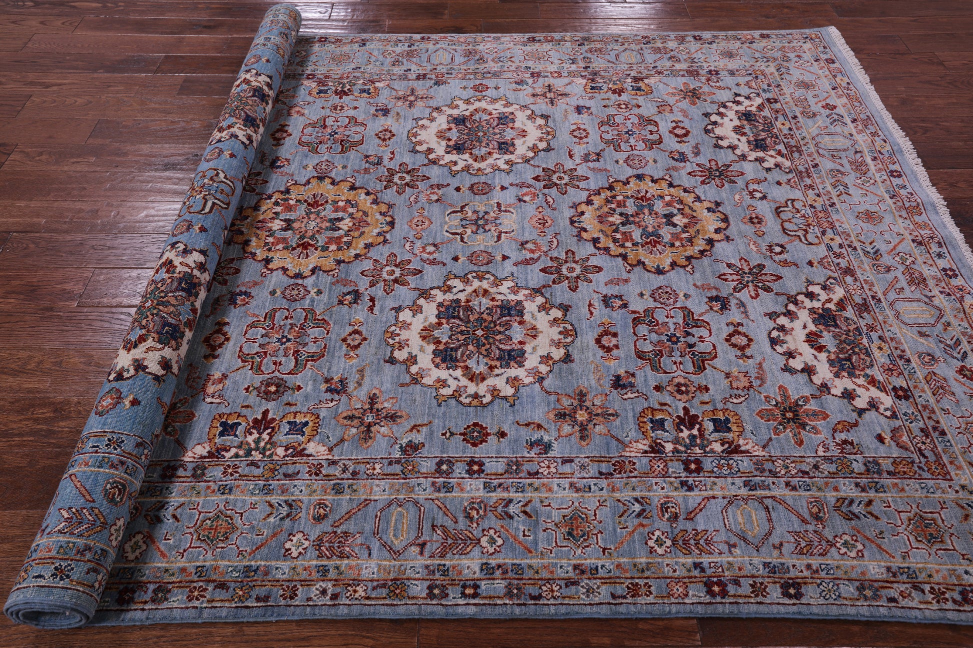 Blue Persian Tabriz Hand Knotted Wool Rug - 6' 7" X 9' 8" - Golden Nile