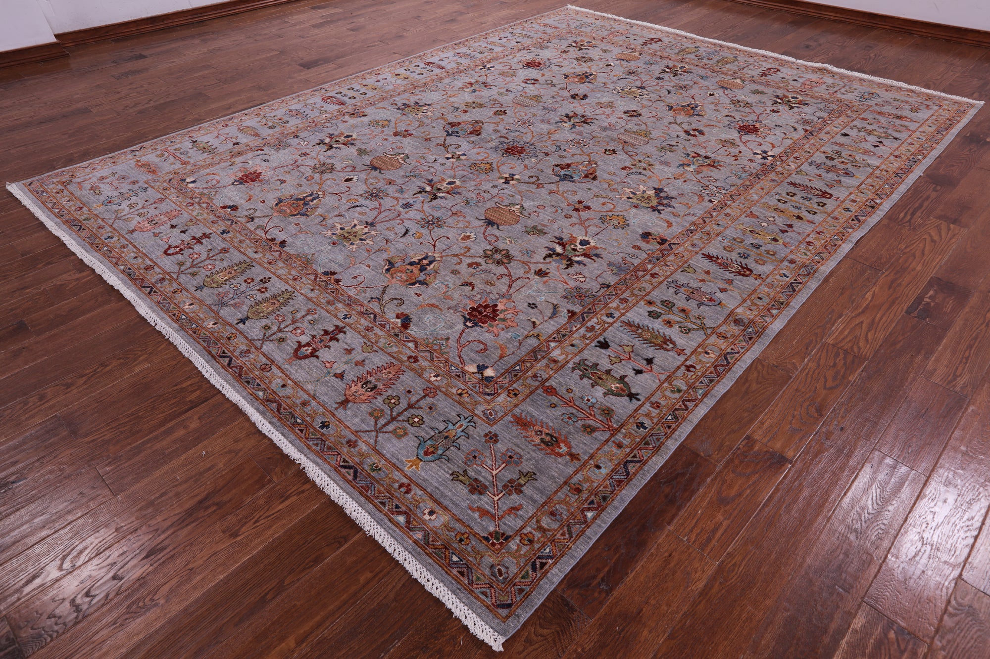 Grey Peshawar Hand Knotted Wool Rug - 9' 0" X 12' 2" - Golden Nile