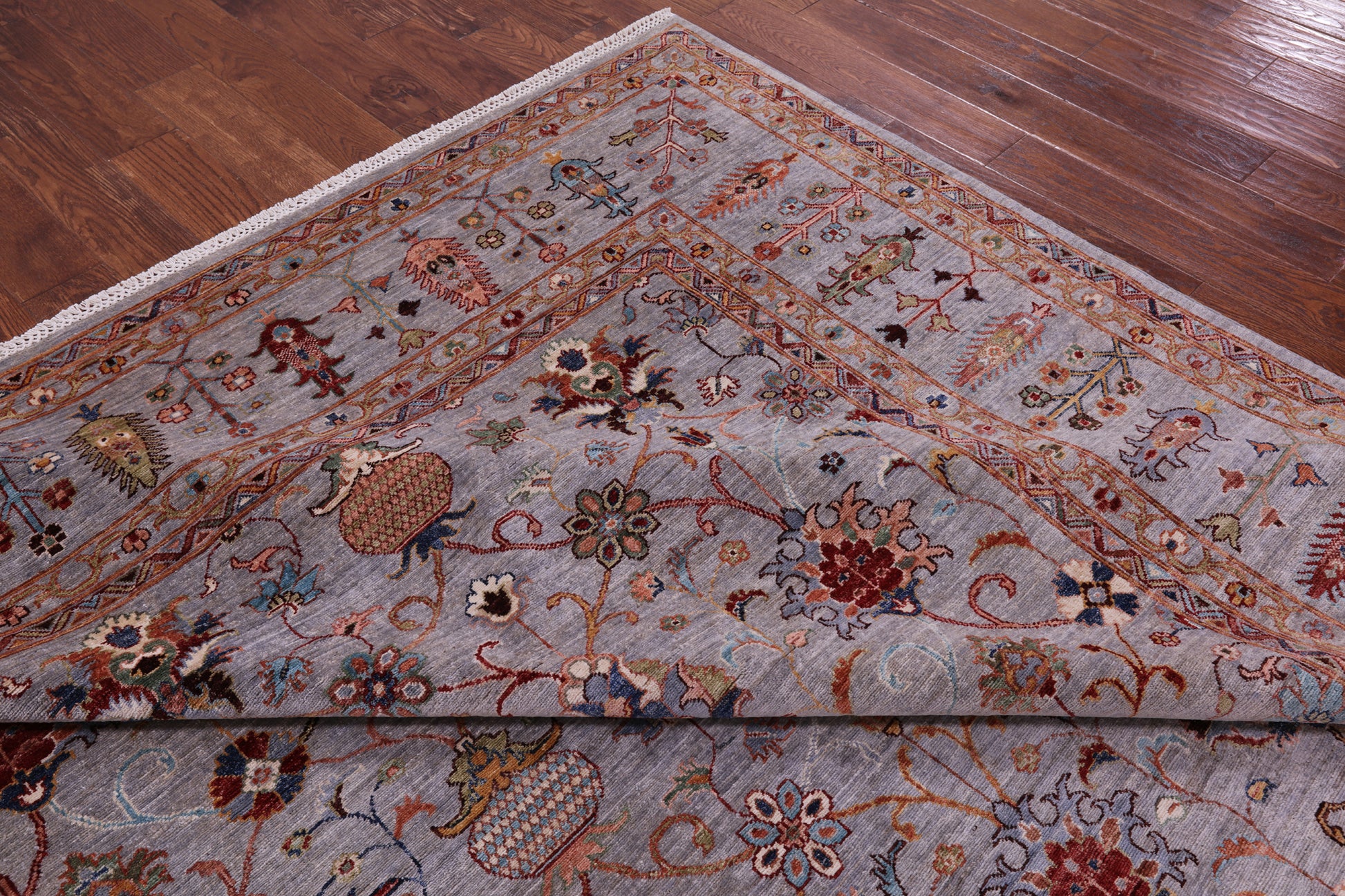 Grey Peshawar Hand Knotted Wool Rug - 9' 0" X 12' 2" - Golden Nile