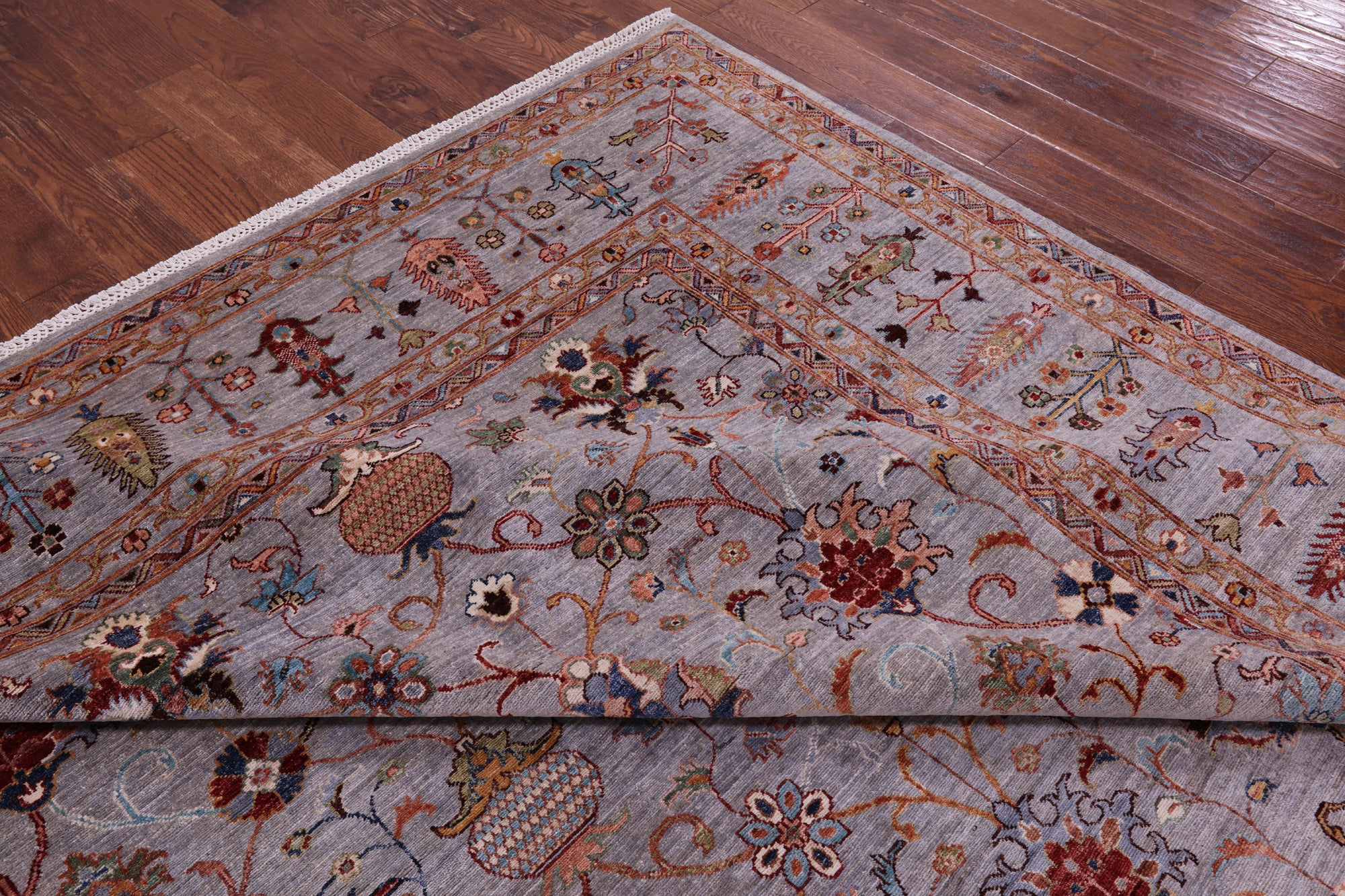 Grey Peshawar Hand Knotted Wool Rug - 9' 0" X 12' 2" - Golden Nile