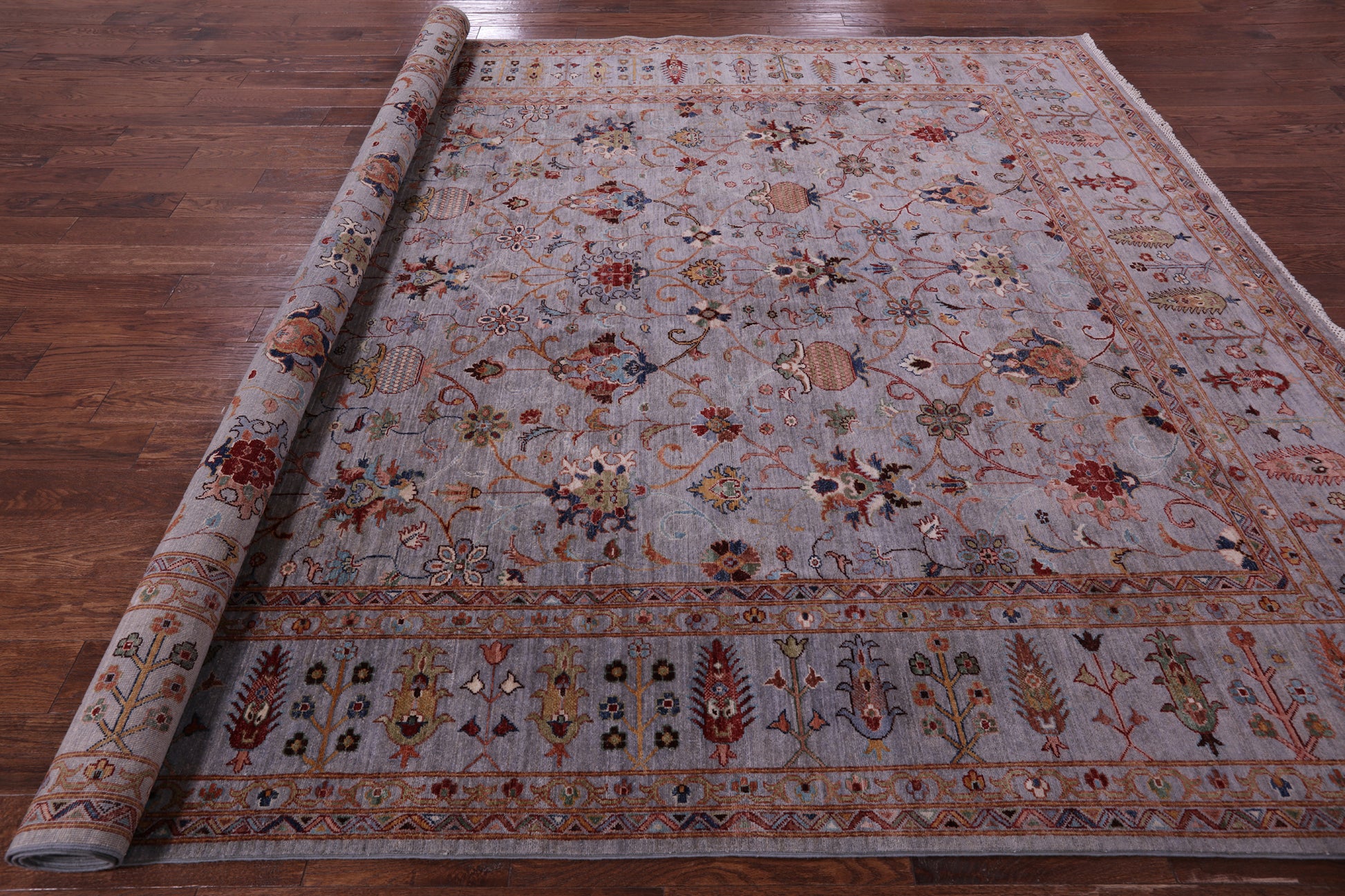 Grey Peshawar Hand Knotted Wool Rug - 9' 0" X 12' 2" - Golden Nile