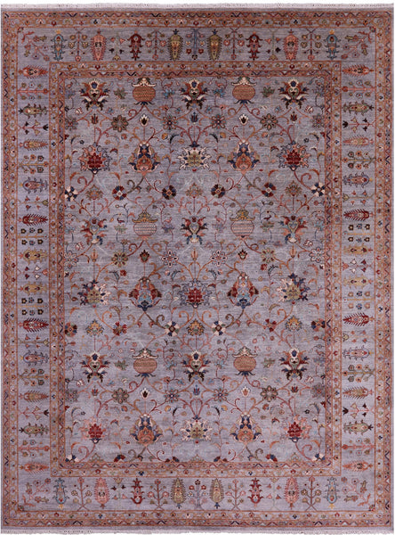 Grey Peshawar Hand Knotted Wool Rug - 9' 0" X 12' 2" - Golden Nile