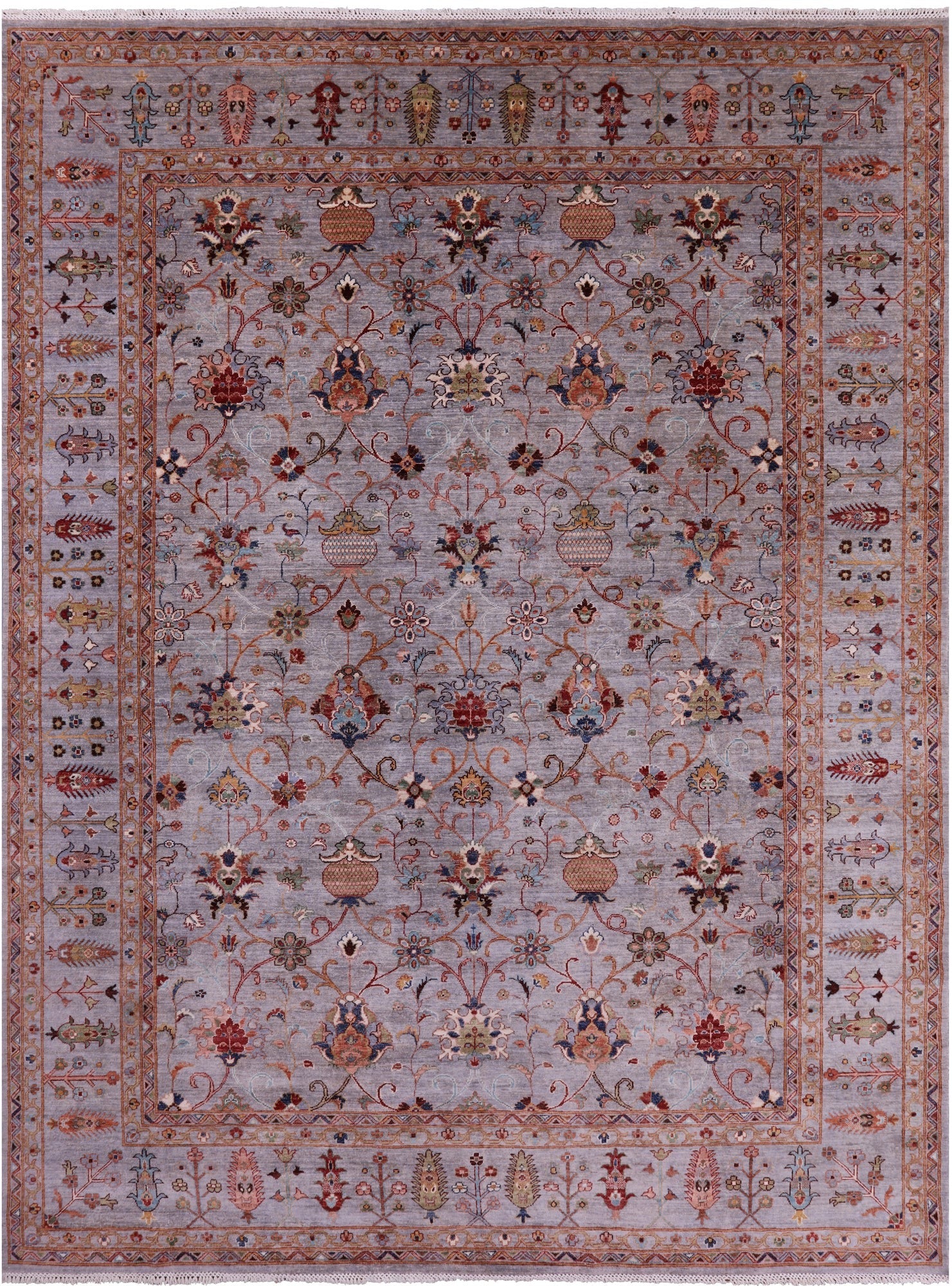 Grey Peshawar Hand Knotted Wool Rug - 9' 0" X 12' 2" - Golden Nile