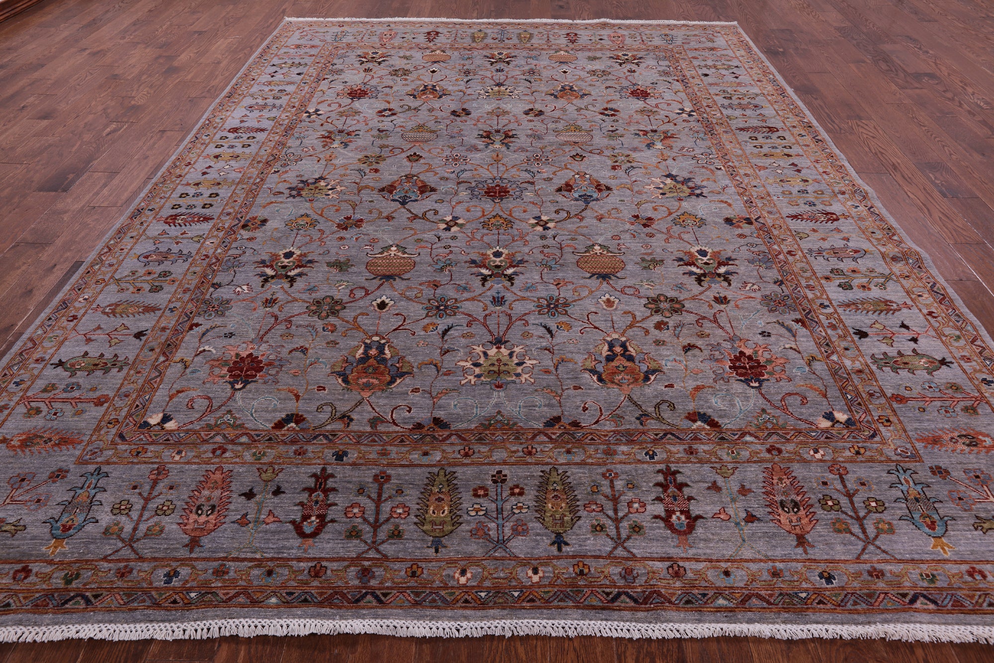 Grey Peshawar Hand Knotted Wool Rug - 9' 0" X 12' 2" - Golden Nile
