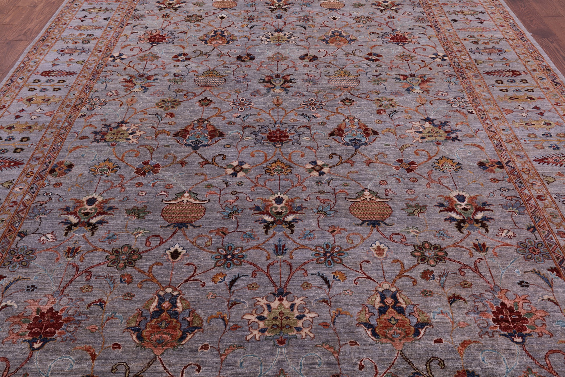 Grey Peshawar Hand Knotted Wool Rug - 9' 0" X 12' 2" - Golden Nile