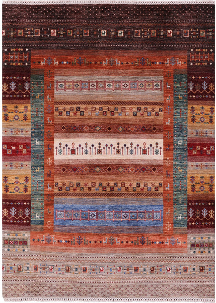 Tribal Persian Gabbeh Handmade Wool Rug - 5' 0" X 6' 10" - Golden Nile
