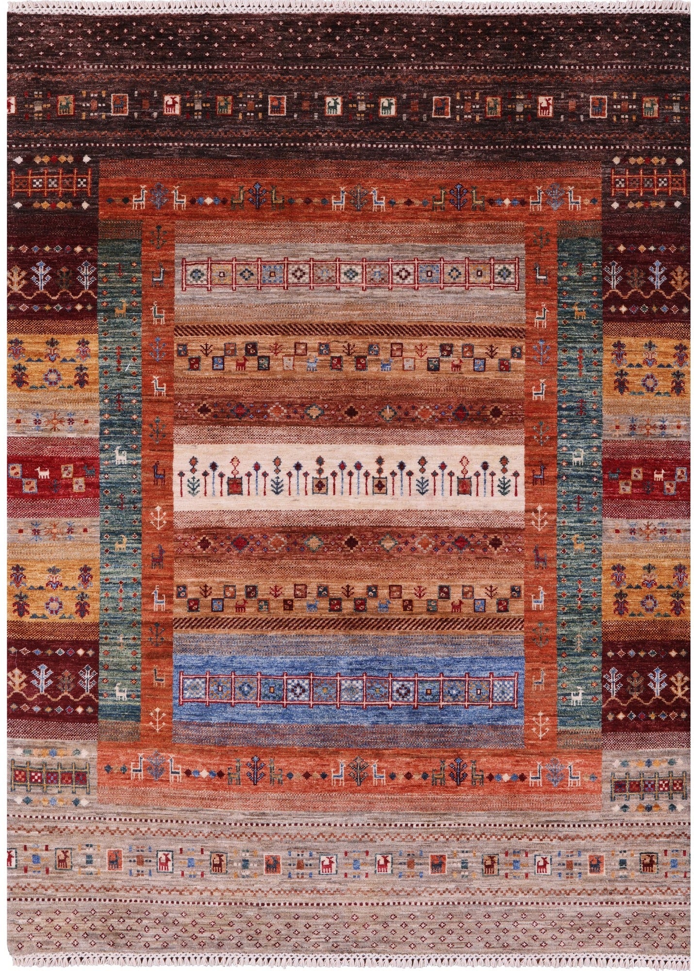 Tribal Persian Gabbeh Handmade Wool Rug - 5' 0" X 6' 10" - Golden Nile