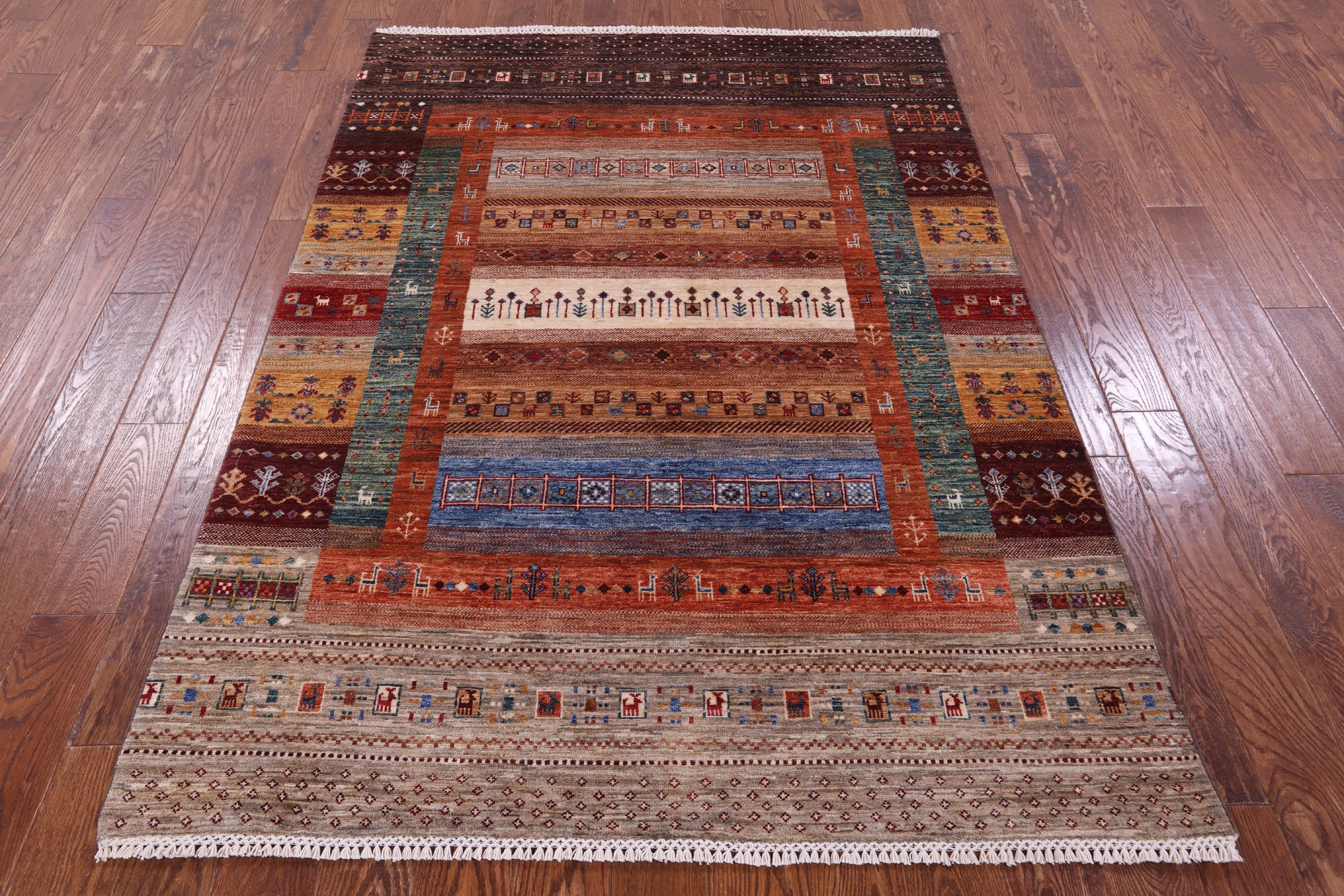 Tribal Persian Gabbeh Handmade Wool Rug - 5' 0" X 6' 10" - Golden Nile