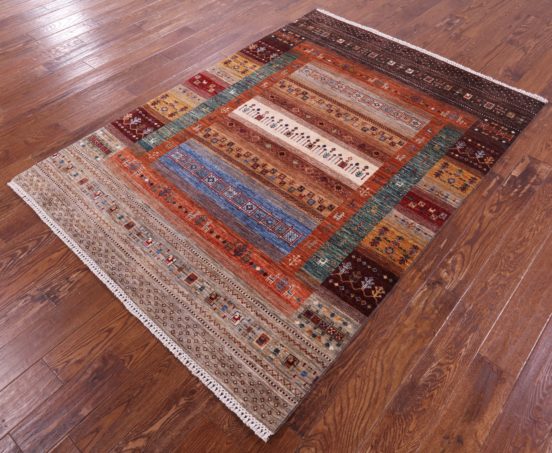 Tribal Persian Gabbeh Handmade Wool Rug - 5' 0" X 6' 10" - Golden Nile