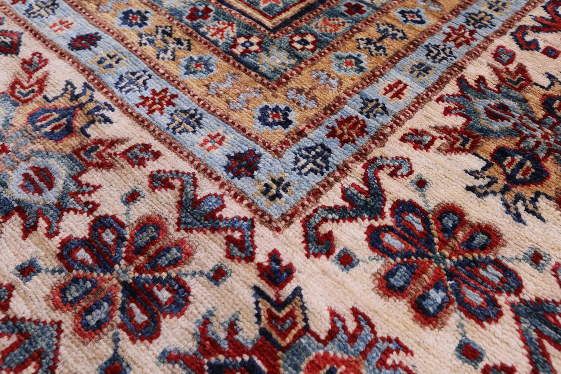 Blue Super Kazak Handmade Wool Rug - 8' 0" X 9' 9" - Golden Nile