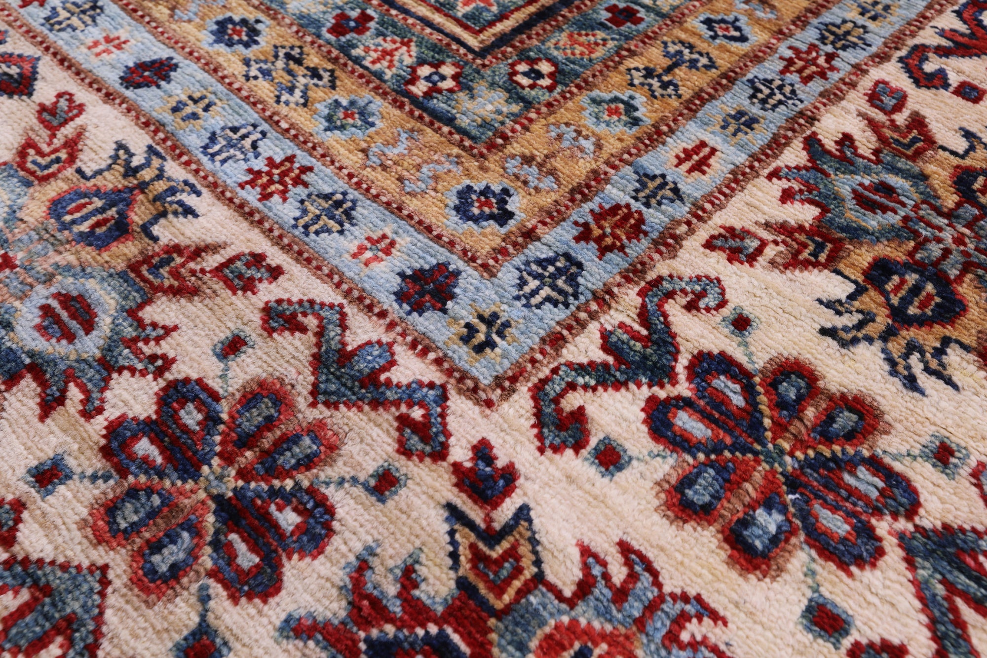 Blue Super Kazak Handmade Wool Rug - 8' 0" X 9' 9" - Golden Nile