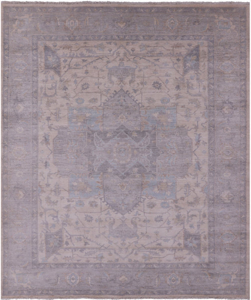 Ivory Persian Fine Serapi Hand Knotted Wool Rug - 8' 1" X 9' 9" - Golden Nile