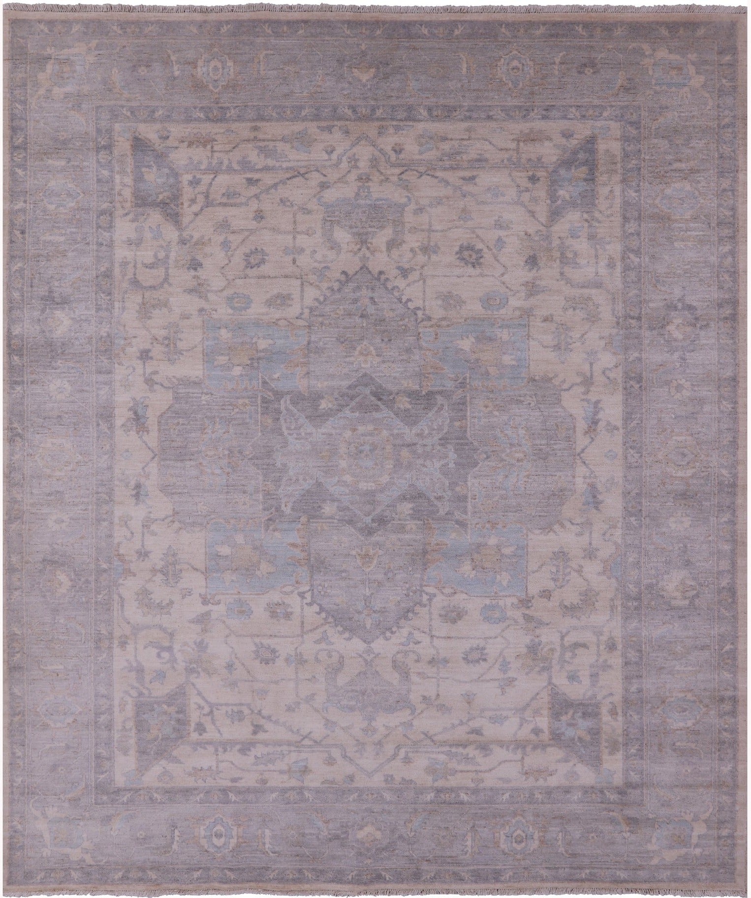 Ivory Persian Fine Serapi Hand Knotted Wool Rug - 8' 1" X 9' 9" - Golden Nile