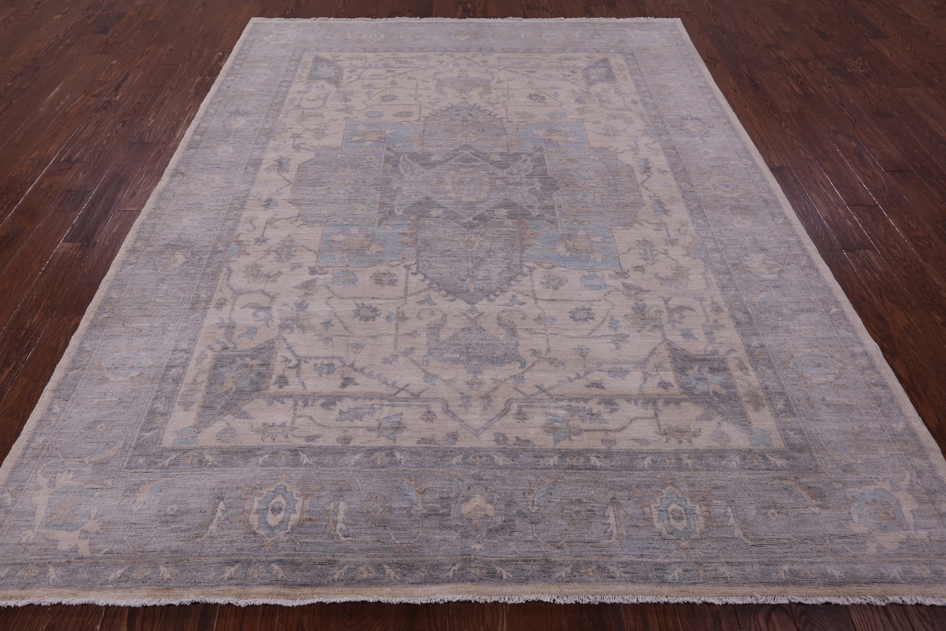 Ivory Persian Fine Serapi Hand Knotted Wool Rug - 8' 1" X 9' 9" - Golden Nile