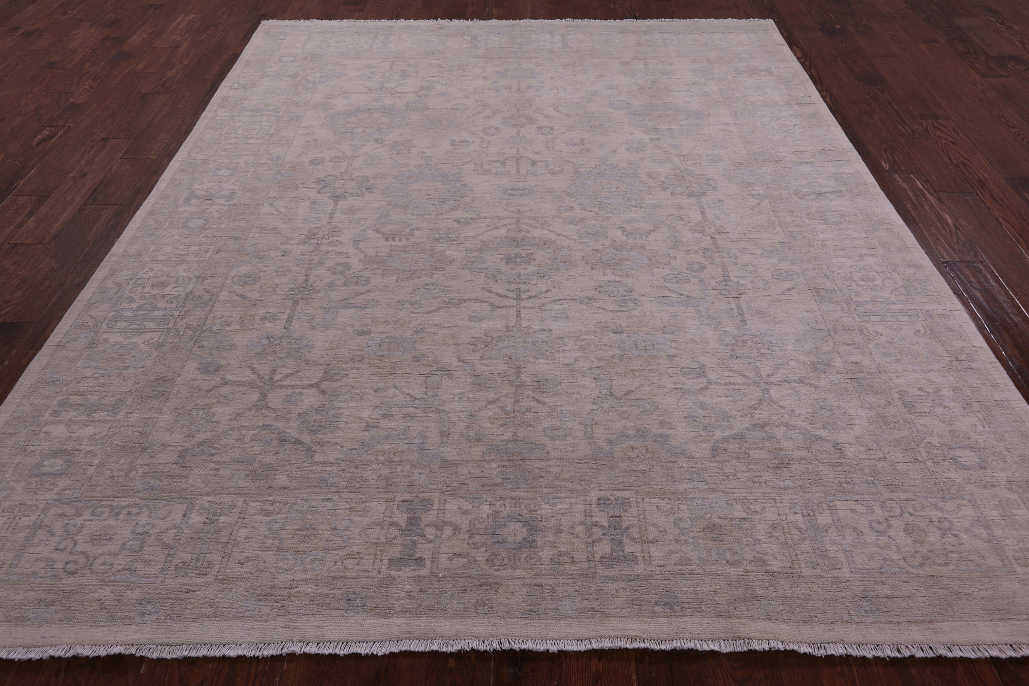 Ivory Turkish Oushak Hand Knotted Wool Rug - 7' 11" X 9' 6" - Golden Nile