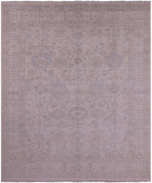 Ivory Turkish Oushak Hand Knotted Wool Rug - 7' 11" X 9' 6" - Golden Nile