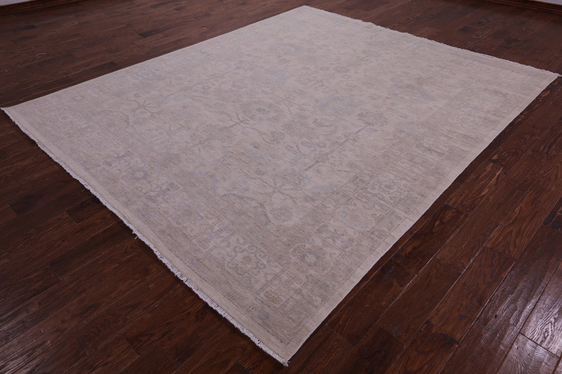 Ivory Turkish Oushak Hand Knotted Wool Rug - 7' 11" X 9' 6" - Golden Nile