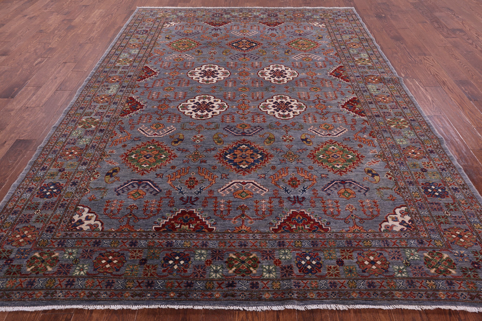 Grey Super Kazak Hand Knotted Wool Rug - 8' 1" X 10' 6" - Golden Nile