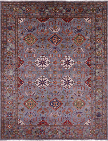 Grey Super Kazak Hand Knotted Wool Rug - 8' 1" X 10' 6" - Golden Nile