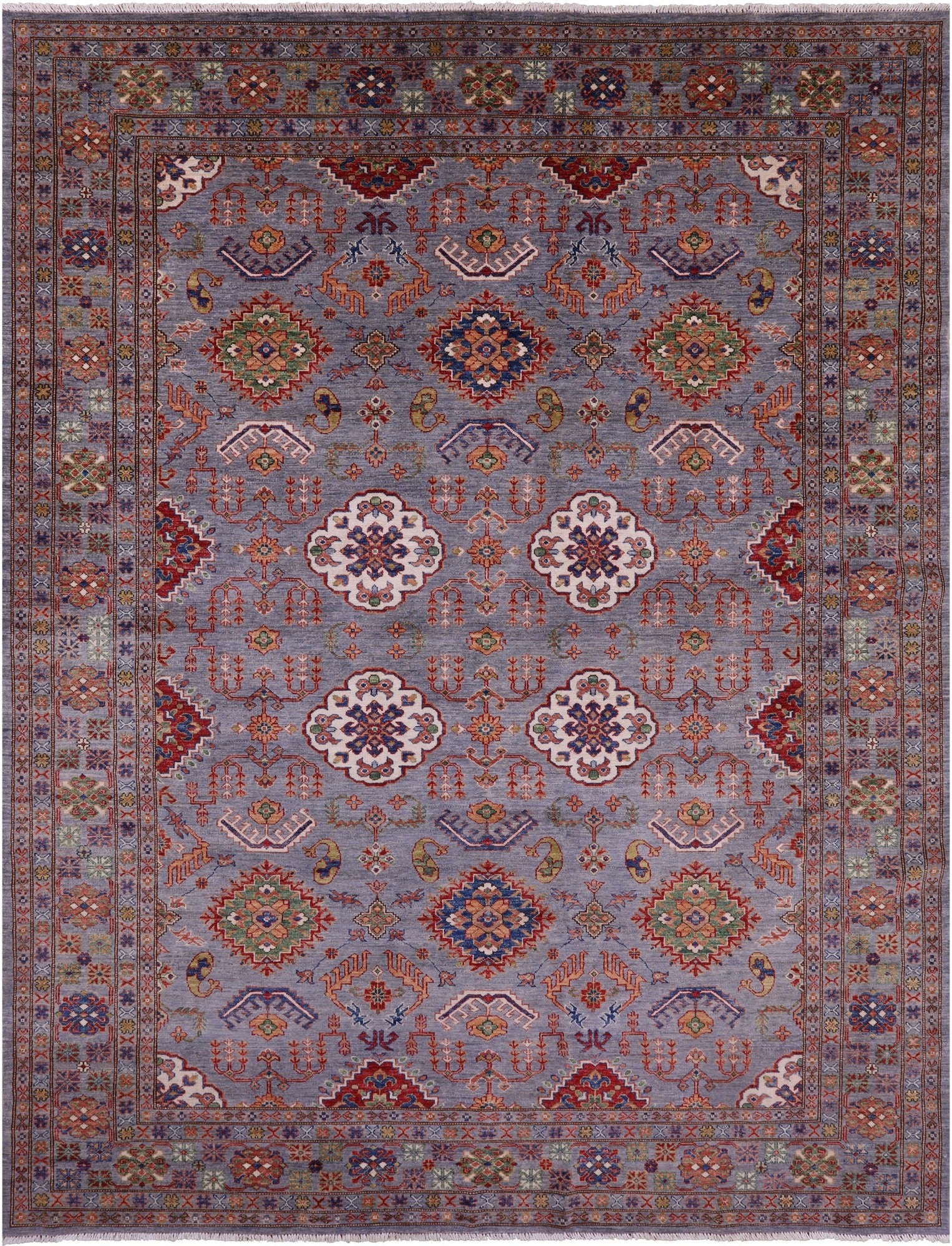Grey Super Kazak Hand Knotted Wool Rug - 8' 1" X 10' 6" - Golden Nile