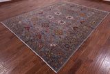 Grey Super Kazak Hand Knotted Wool Rug - 8' 1" X 10' 6" - Golden Nile