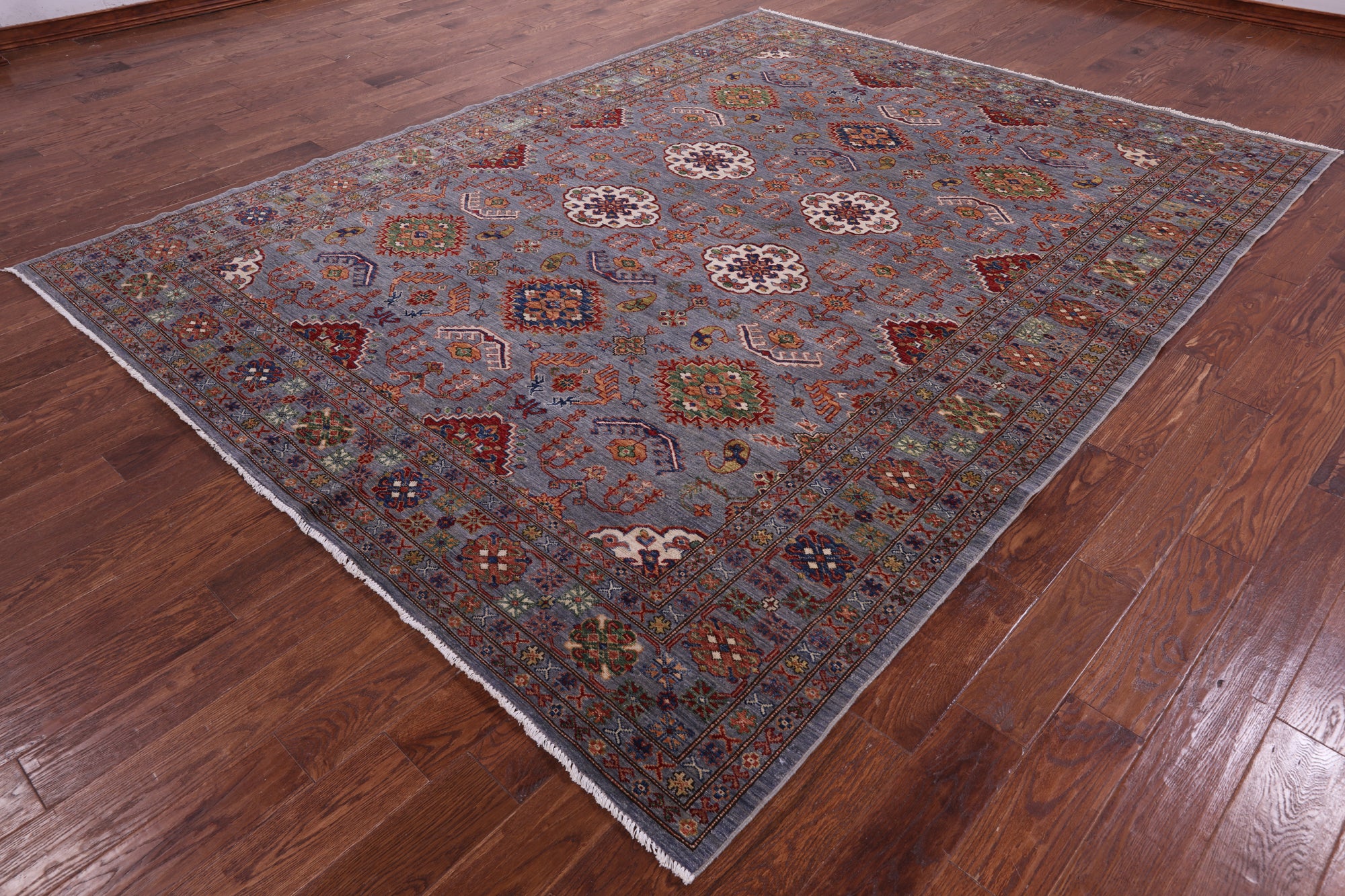 Grey Super Kazak Hand Knotted Wool Rug - 8' 1" X 10' 6" - Golden Nile
