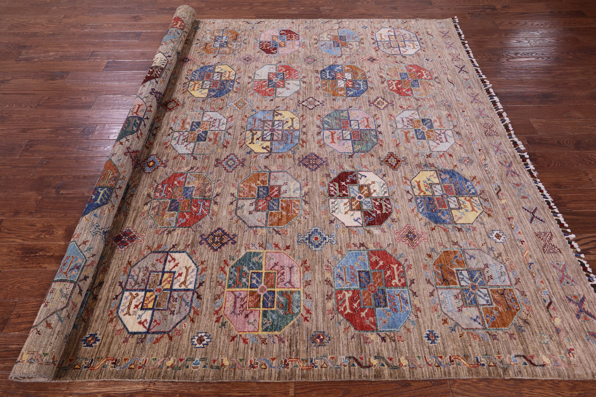 Turkmen Ersari Handmade Wool Rug - 8' 2" X 9' 6" - Golden Nile
