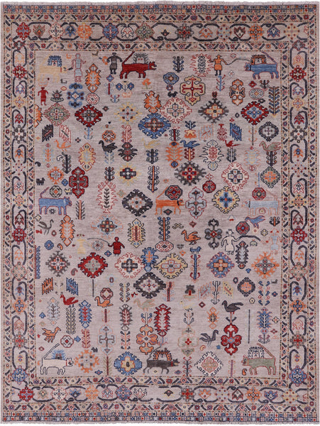 Ivory Persian Fine Serapi Hand Knotted Wool Rug - 7' 9" X 9' 9" - Golden Nile